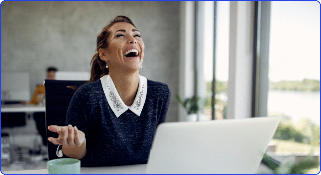 woman who got a team instead of a designer with our monthly design subscription as is happy